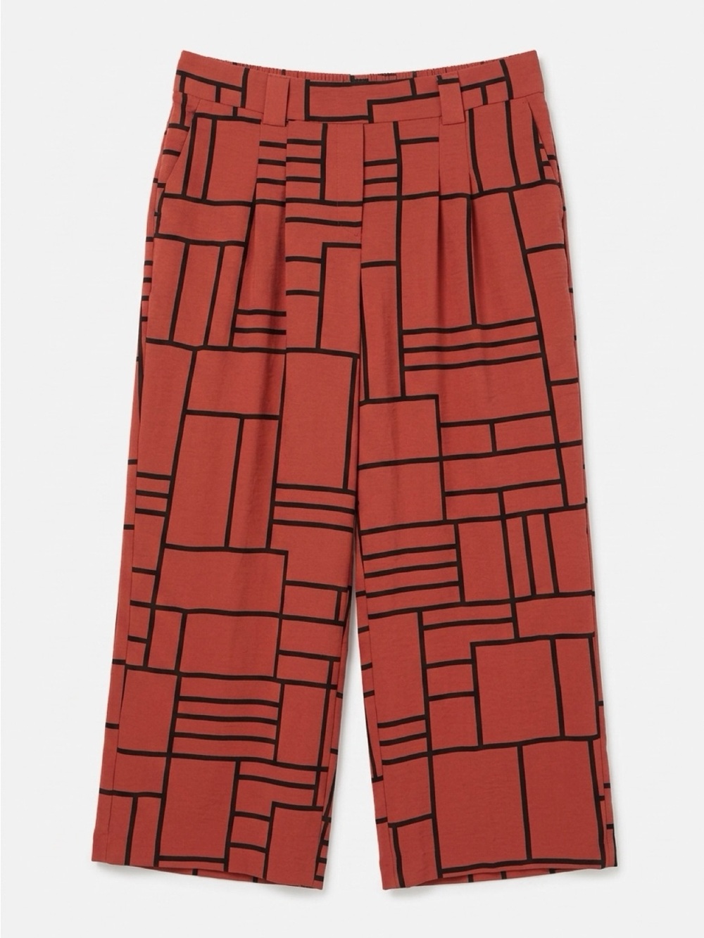 Jules & Leopold Brick Red Wide-Leg Pants with Black Grid